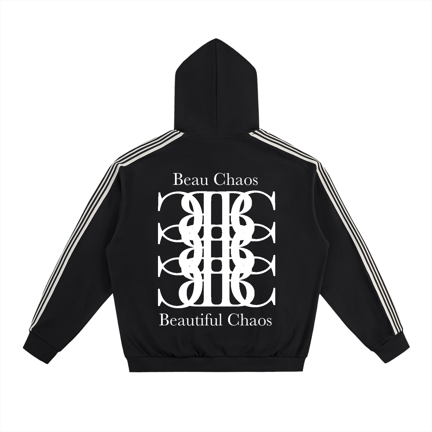Beau Chaos Unisex "BC Mirror & BC Stack" Logo Side Stripe Drop-Shoulder Hoodie
