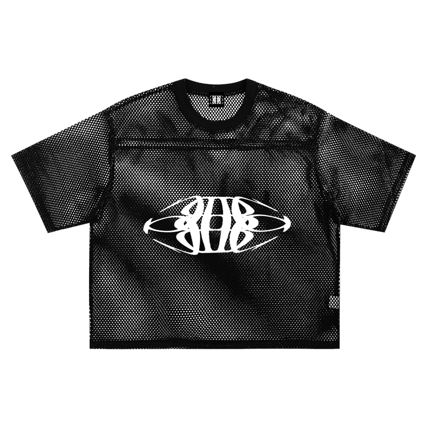 Beau Chaos Unisex "Tall & Wide Stretch" Logo See-through Boxy Net T-Shirt