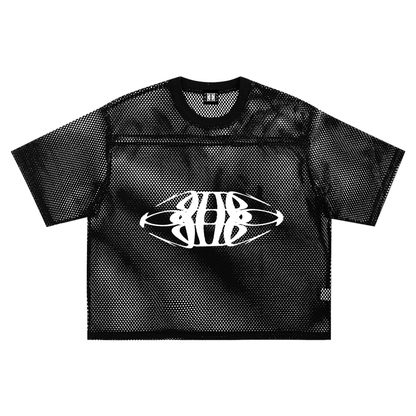 Beau Chaos Unisex "Tall & Wide Stretch" Logo See-through Boxy Net T-Shirt