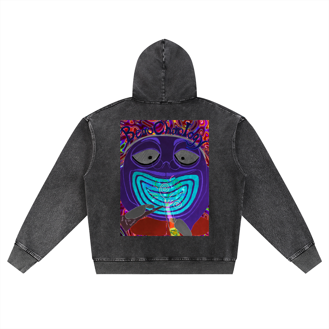 Beau Chaos Unisex "Beau Chaology & BC Mirror" Logo Snow Wash Oversized Zip-Up Hoodie