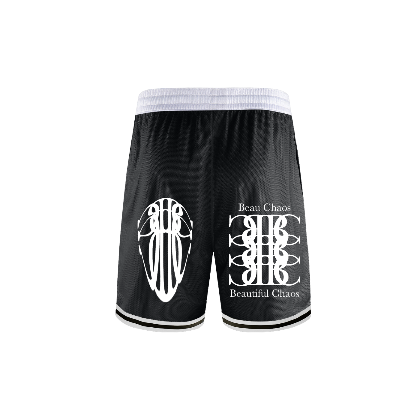 Beau Chaos Men's "Name, BC Stack, Tall & Wide Stretch" Logo Classic Stripe Trim Basketball Shorts