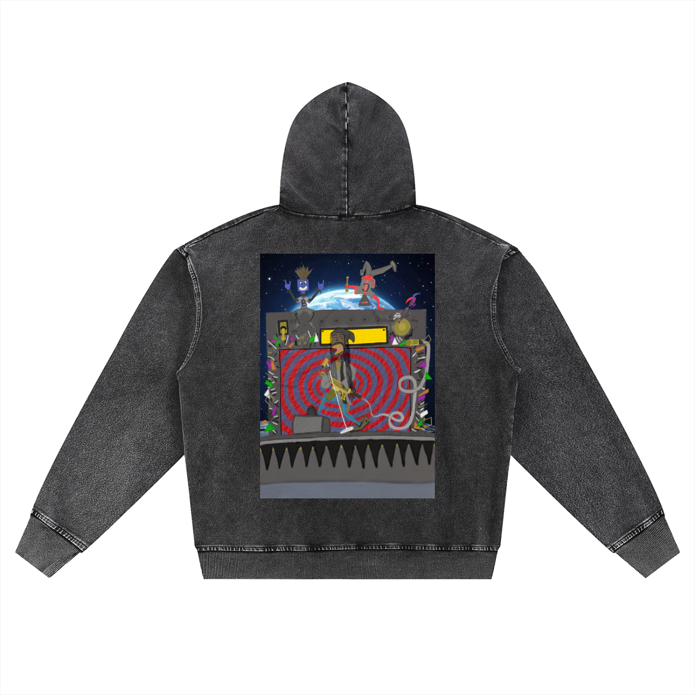 Beau Chaos Unisex "MoonRock & BC Mirror" Logo Snow Wash Oversized Zip-Up Hoodie