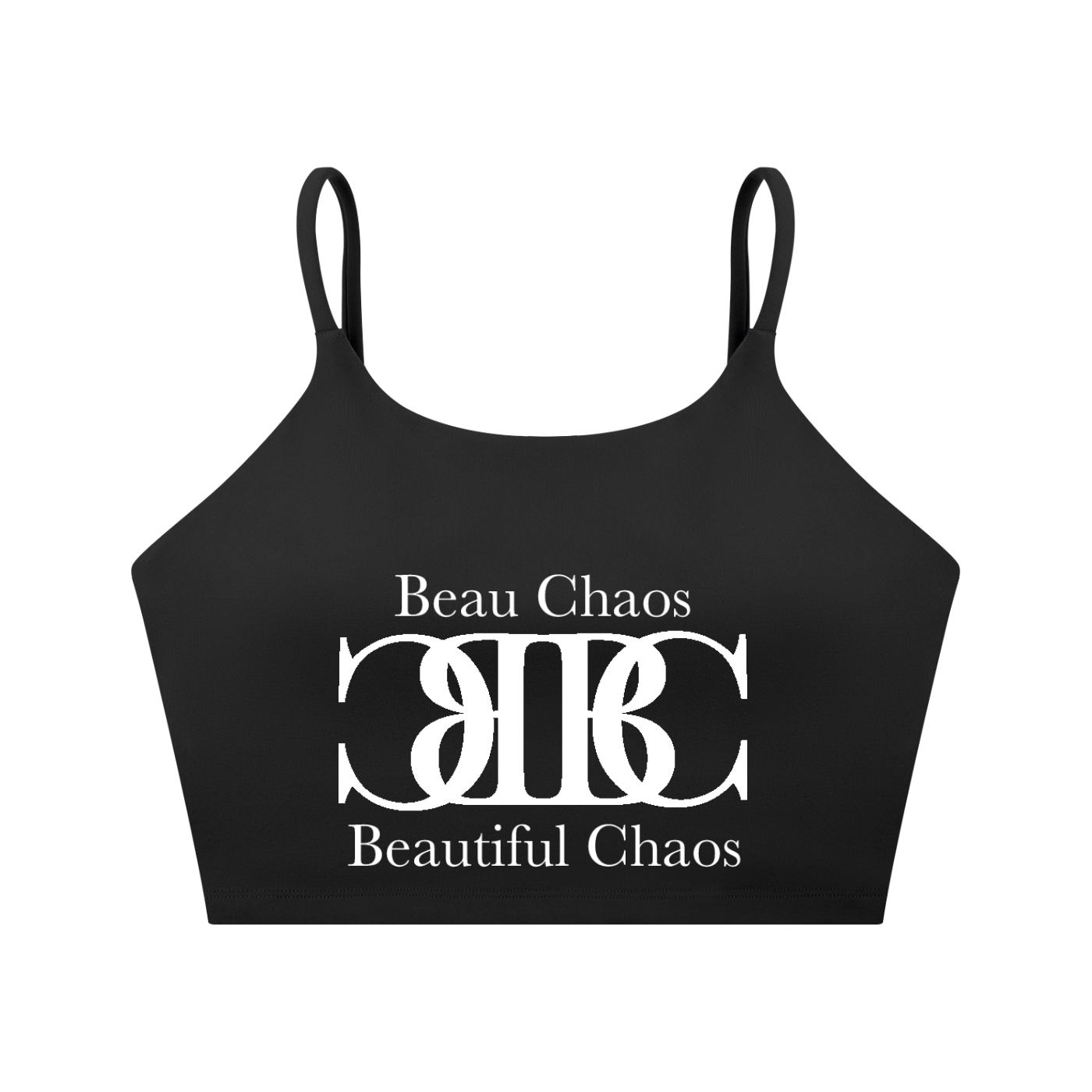 Beau Chaos Women's "Name & BC Mirror" Logo Spaghetti Strap Yoga Sports Bra