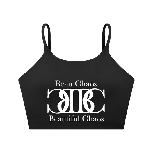 Beau Chaos Women's "Name & BC Mirror" Logo Spaghetti Strap Yoga Sports Bra