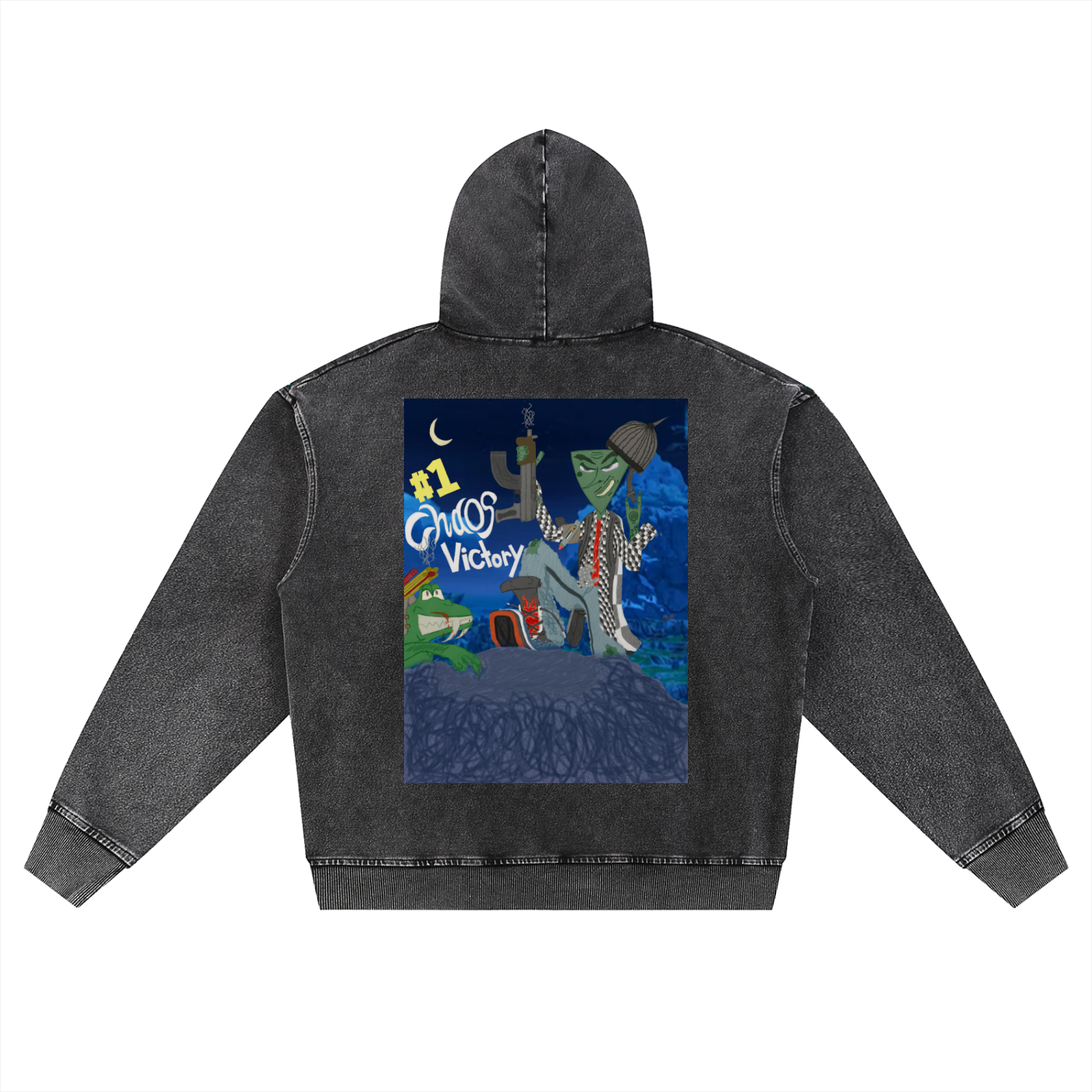 Beau Chaos Unisex "Chaos Victory & BC Mirror" Logo Snow Wash Oversized Zip-Up Hoodie