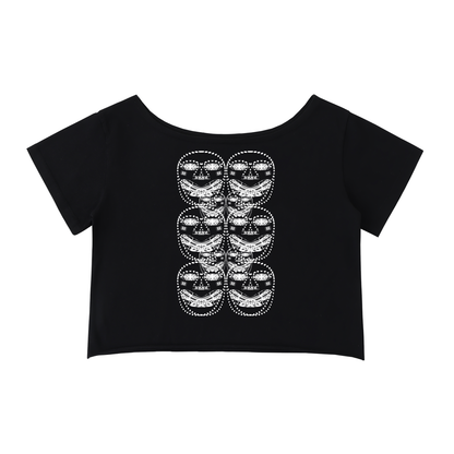 Beau Chaos Women's "Face Phase 3 & BC Mirror" Logo Off-Shoulder Rolled Hem T-Shirt