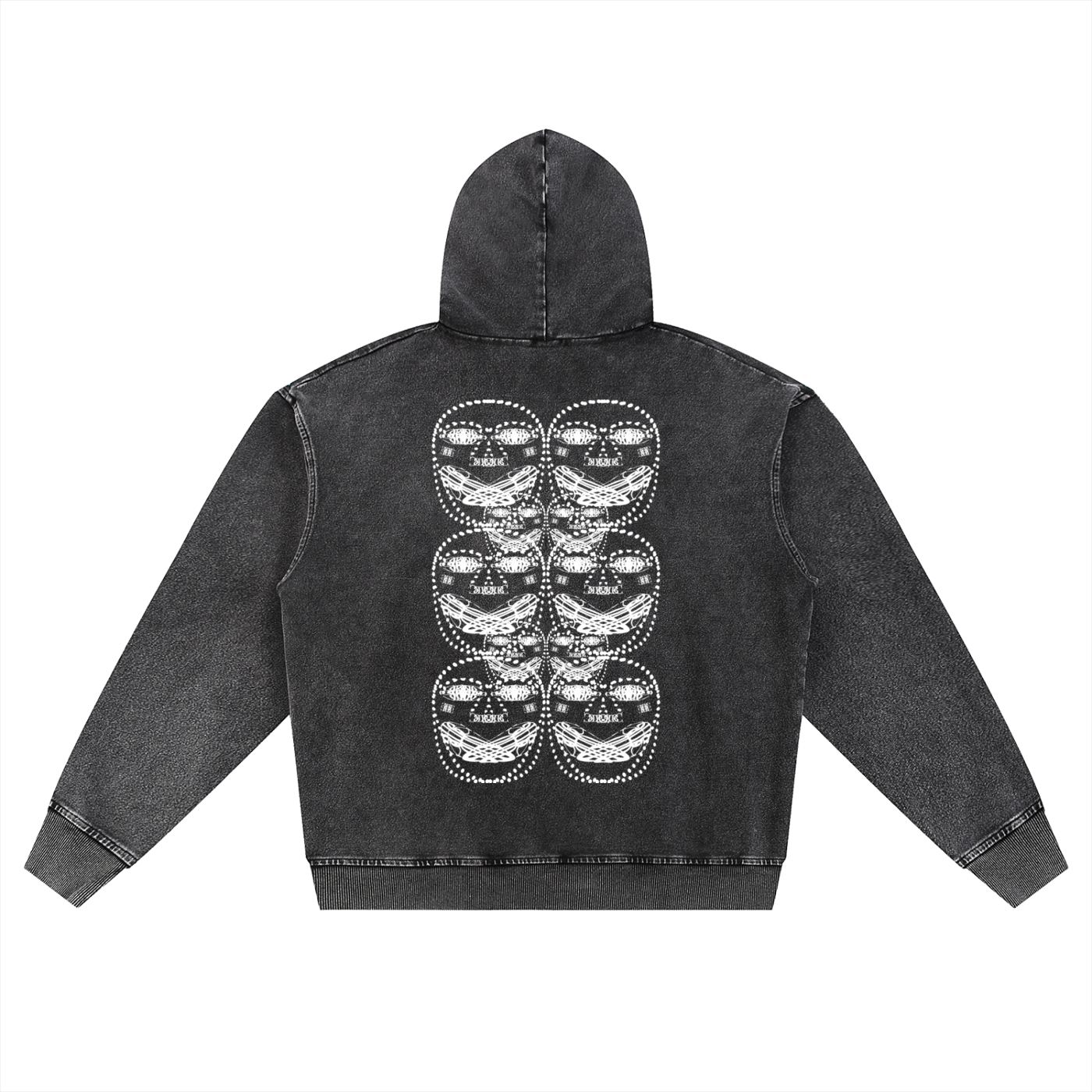 Beau Chaos Unisex "Face Phase 1,2 & 3" Logo Snow Wash Oversized Zip-Up Hoodie