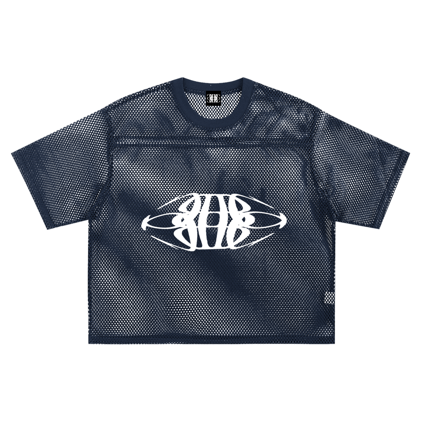 Beau Chaos Unisex "Tall & Wide Stretch" Logo See-through Boxy Net T-Shirt