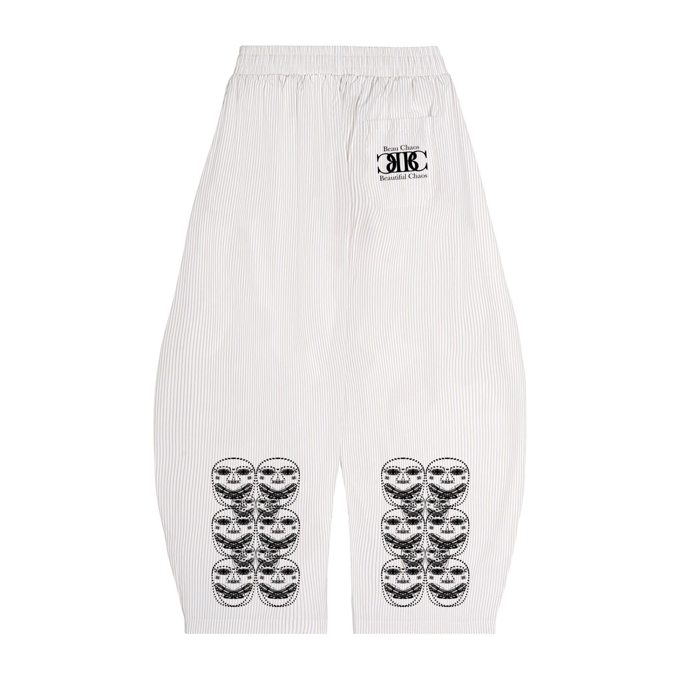 Beau Chaos Unisex "Name, Face Phase 2 & 3" Logo Vertical Stripe Drawstring Barrel Pants
