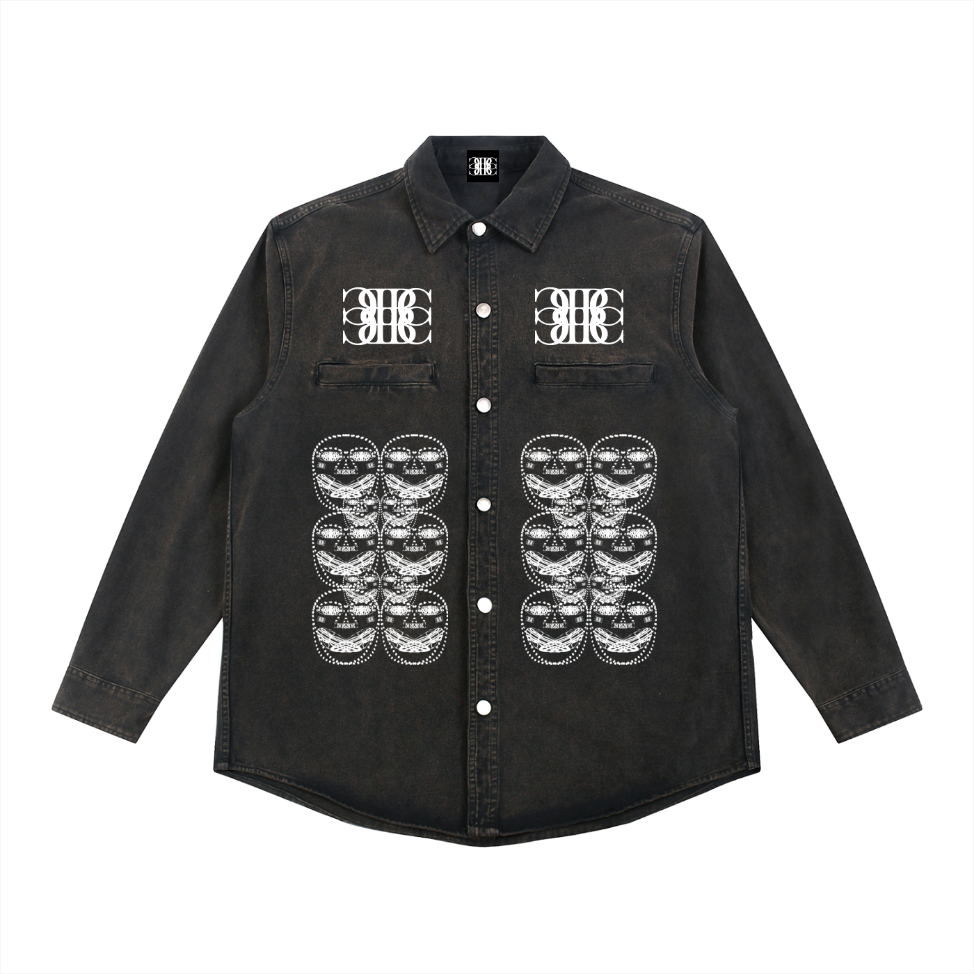 Beau Chaos Unisex "BC Mirror & Face Phase 3" Logo Denim Vintage Washed Heavyweight Jacket