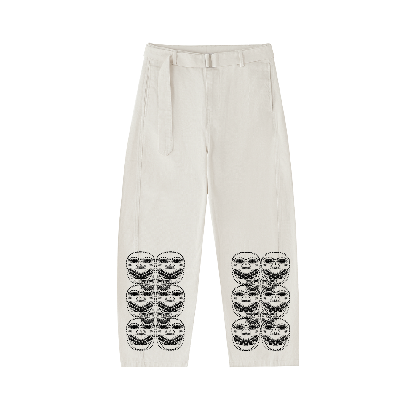 Beau Chaos Women's "Face Phase 3" Logo Belted Barrel-leg Chino Pants