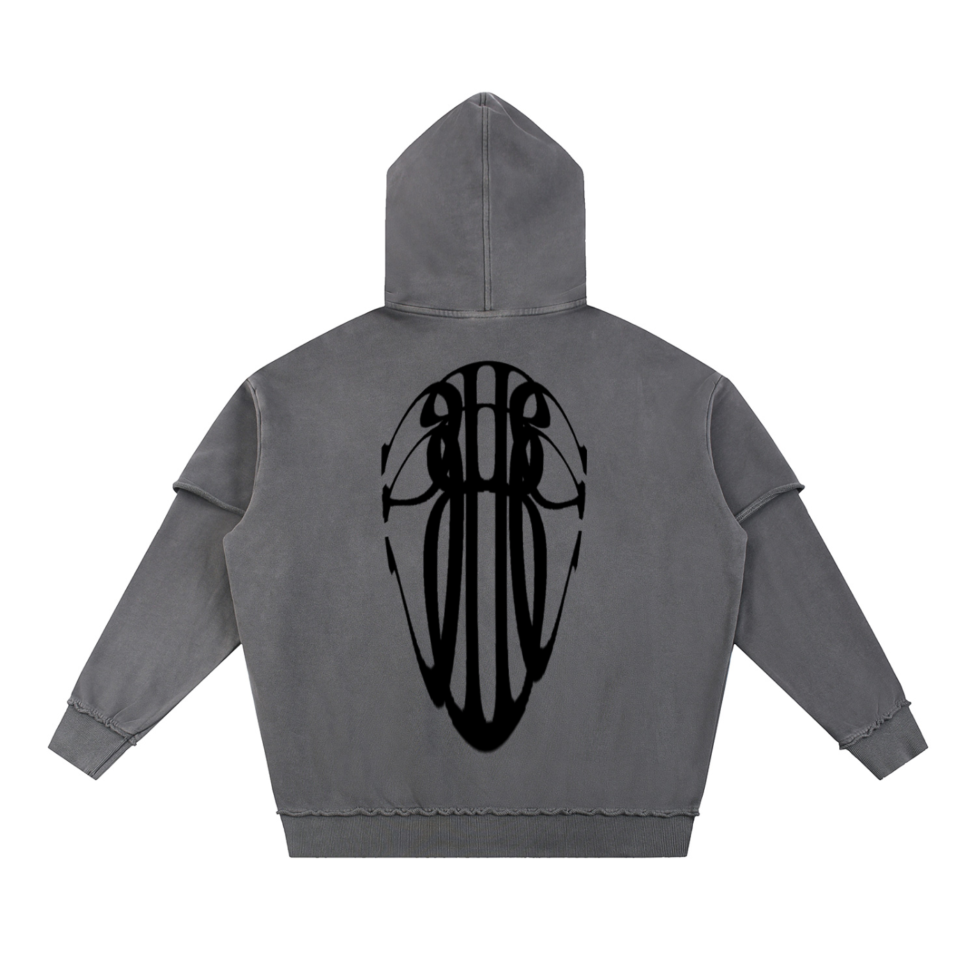 Beau Chaos Unisex "Tall & Wide Stretch" Logo Snow Washed Raw Edge Double Layered Hoodie