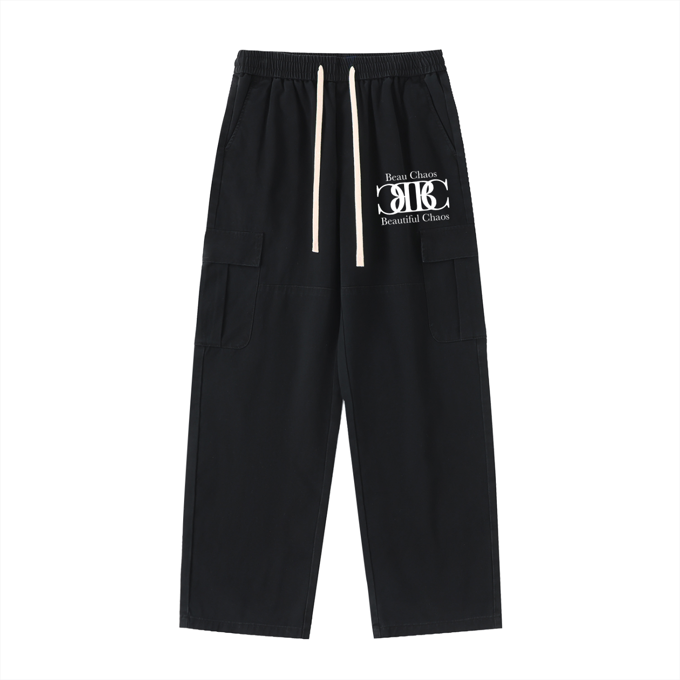 Beau Chaos Men's "Name" Logo Drawstring Waist Straight-Leg Cargo Pants