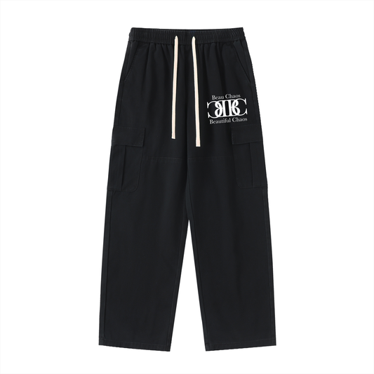 Beau Chaos Men's "Name" Logo Drawstring Waist Straight-Leg Cargo Pants