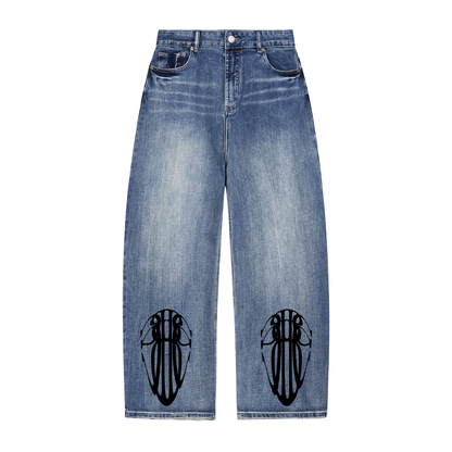 Beau Chaos Unisex "Tall & Wide Stretch" Logo Sun Fade Heavyweight Denim Jeans