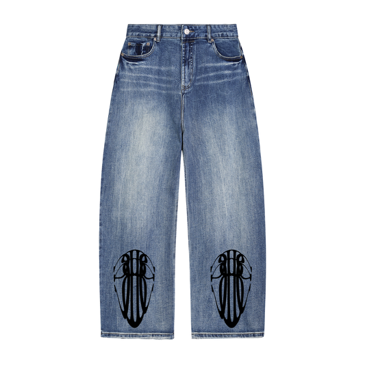 Beau Chaos Unisex "Tall & Wide Stretch" Logo Sun Fade Heavyweight Denim Jeans