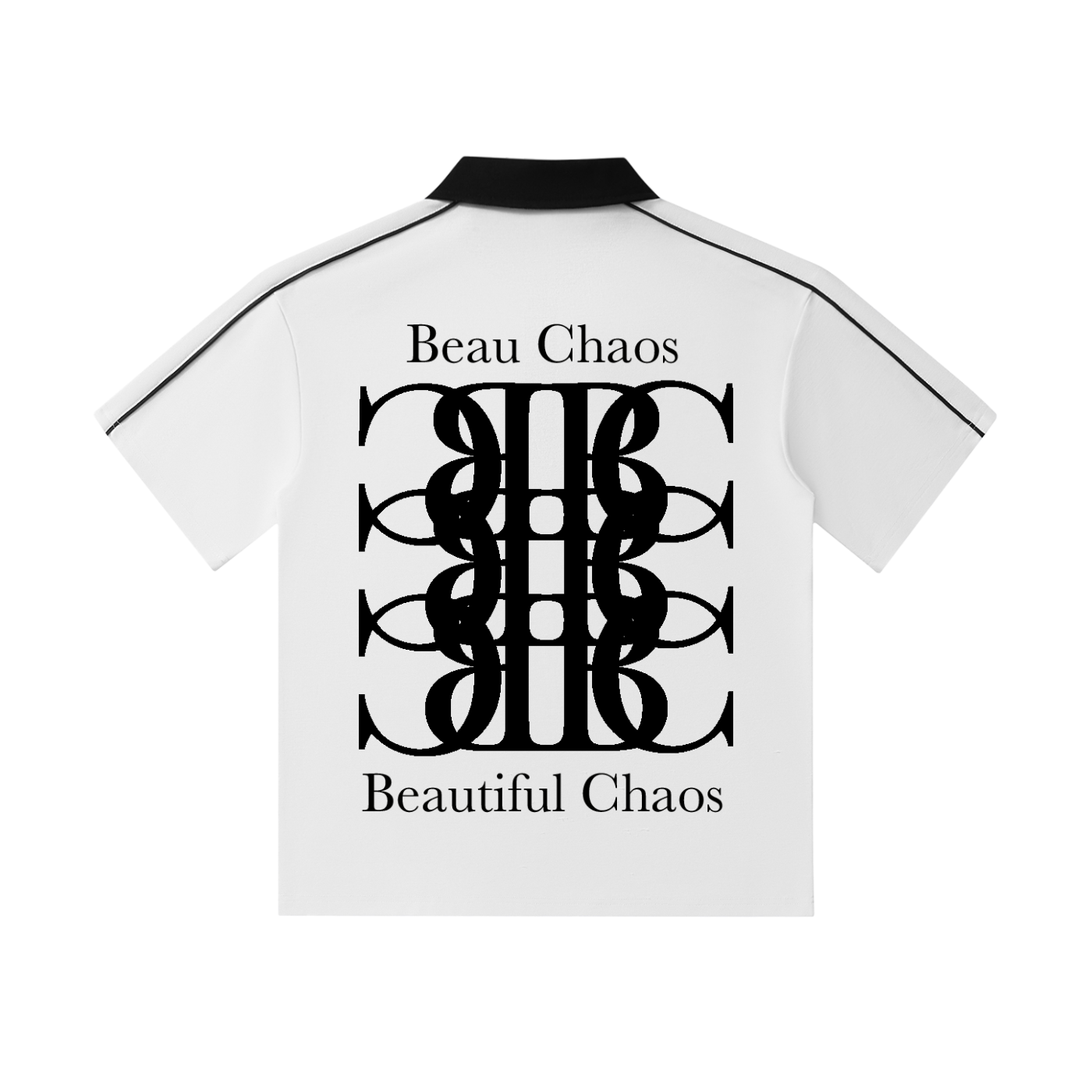 Beau Chaos Unisex "BC Mirror & BC Stack" Logo Contrast Collar Short-Sleeve Polo Shirt