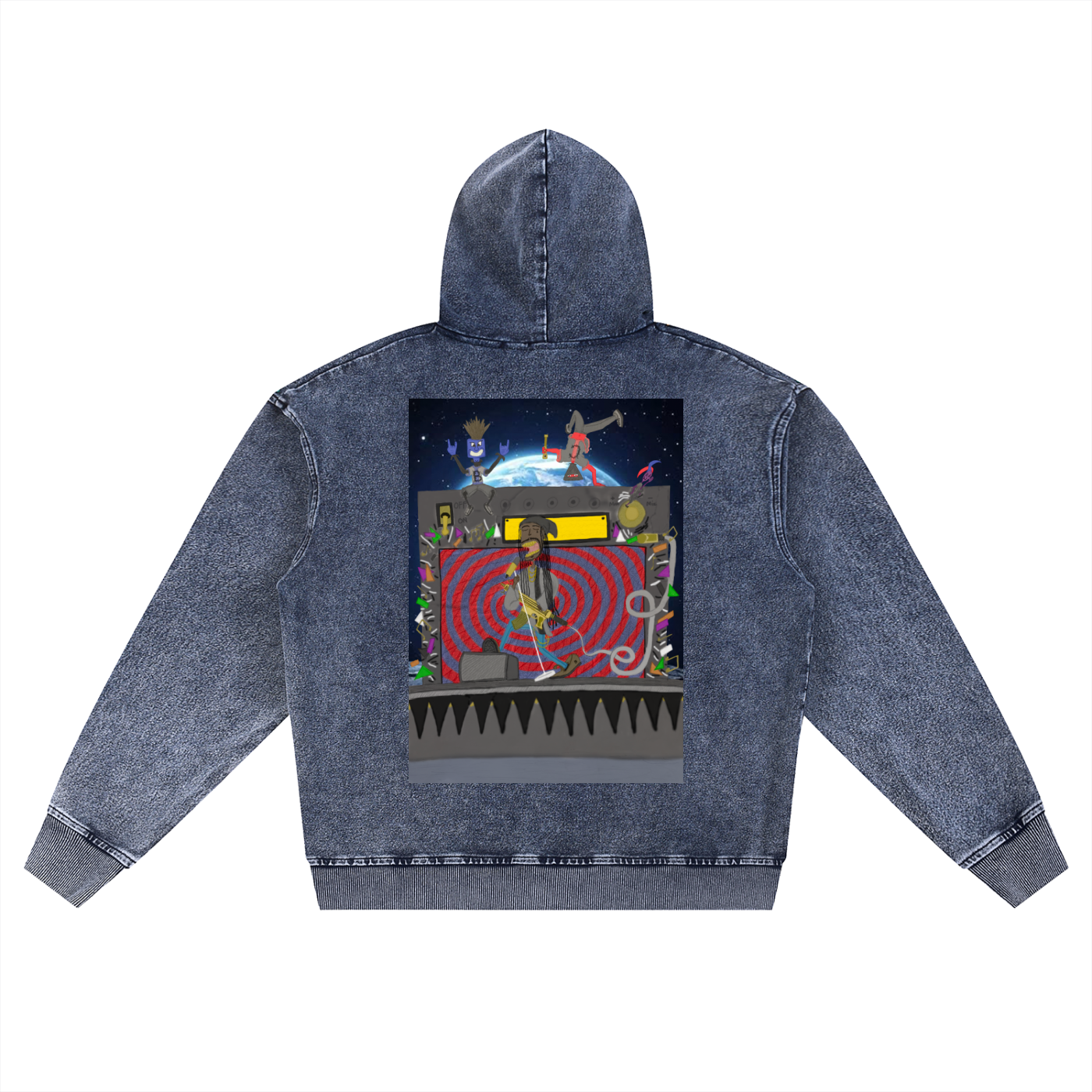 Beau Chaos Unisex "MoonRock & BC Mirror" Logo Snow Wash Oversized Zip-Up Hoodie