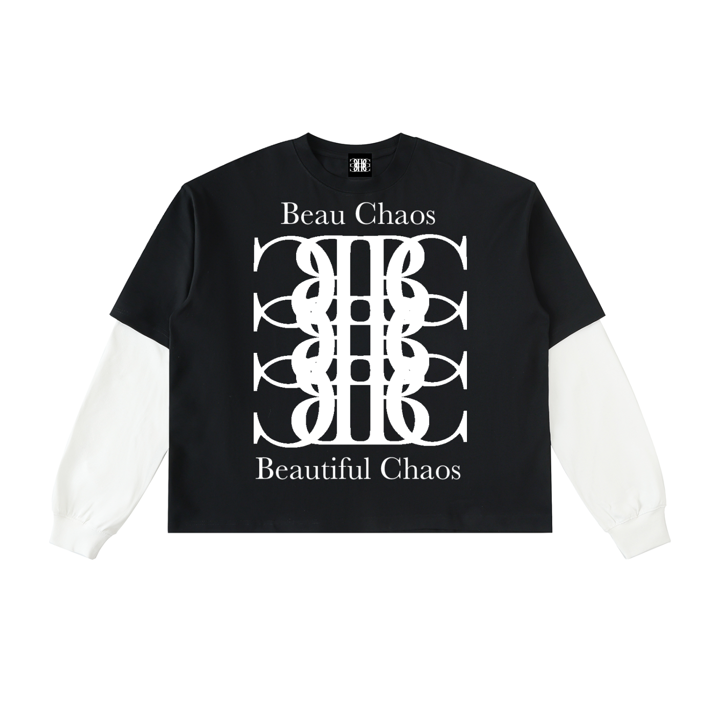 Beau Chaos Unisex "Tall Stretch & BC Stack" Logo Layered Contrast Sleeve T-Shirt