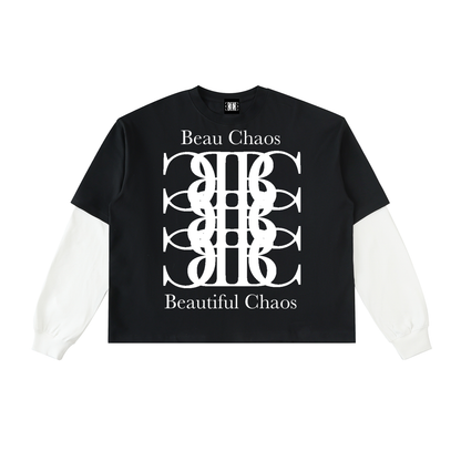 Beau Chaos Unisex "Tall Stretch & BC Stack" Logo Layered Contrast Sleeve T-Shirt