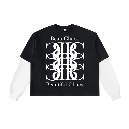 Beau Chaos Unisex "Tall Stretch & BC Stack" Logo Layered Contrast Sleeve T-Shirt