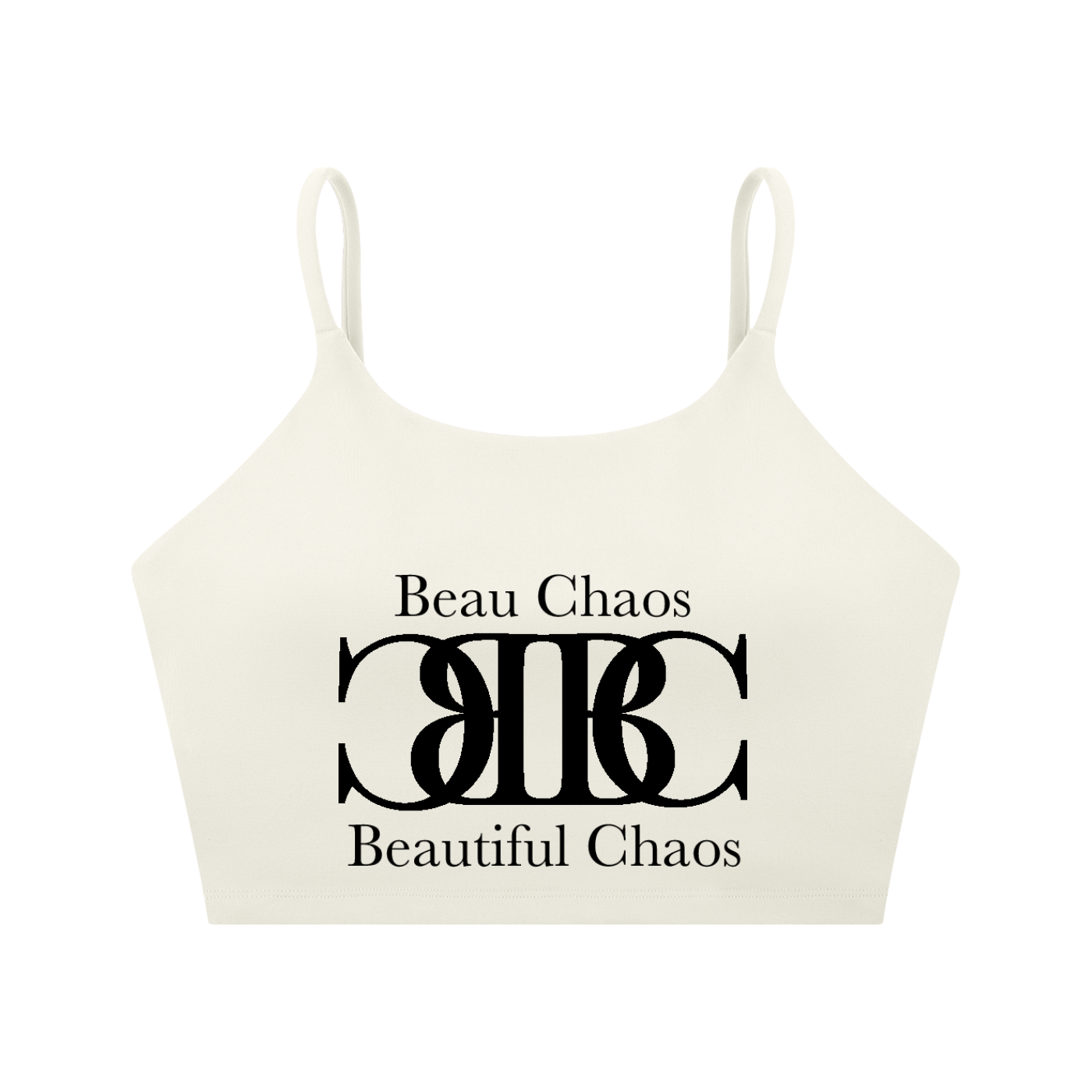 Beau Chaos Women's "Name & BC Mirror" Logo Spaghetti Strap Yoga Sports Bra