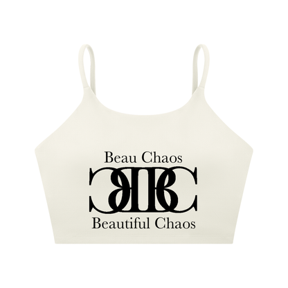 Beau Chaos Women's "Name & BC Mirror" Logo Spaghetti Strap Yoga Sports Bra