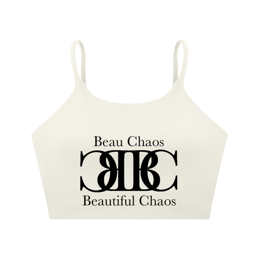 Beau Chaos Women's "Name & BC Mirror" Logo Spaghetti Strap Yoga Sports Bra