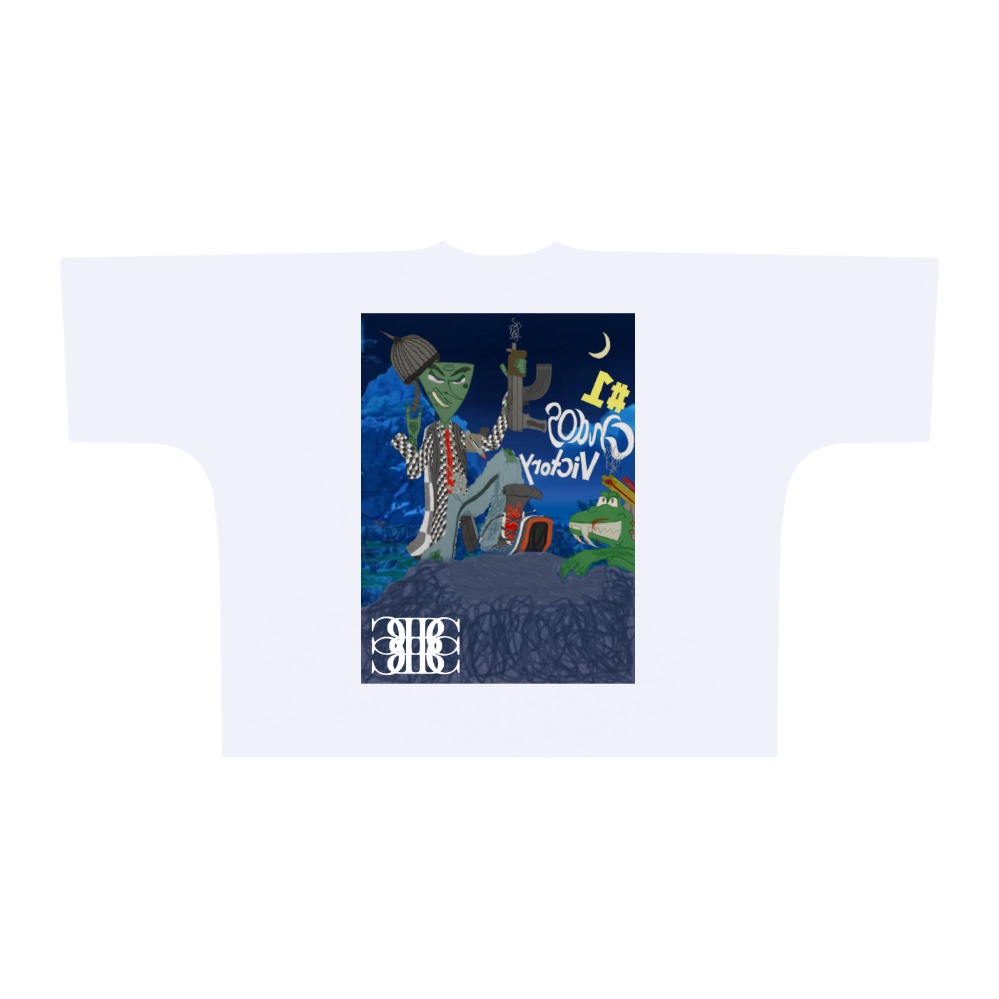 Beau Chaos Unisex "Chaos Victory & BC Mirror" Logo Oversized One-Piece Boxy T-Shirt