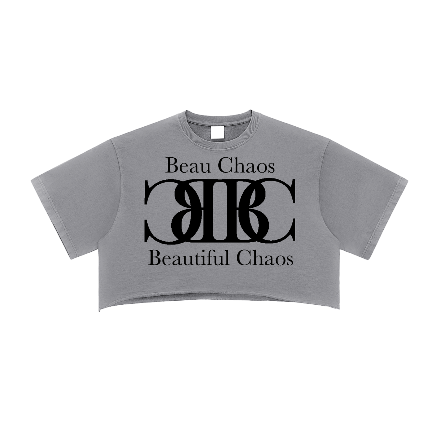 Beau Chaos Women's "Name & Wide Stretch" Logo Snow Washed Raw Edge Crop Top