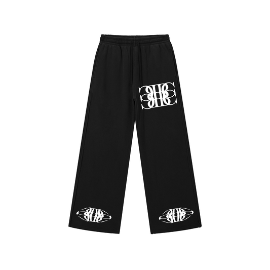 Beau Chaos Unisex "BC Mirror, Tall & Wide Stretch" Logo Snow Washed Raw Edge Sweatpants