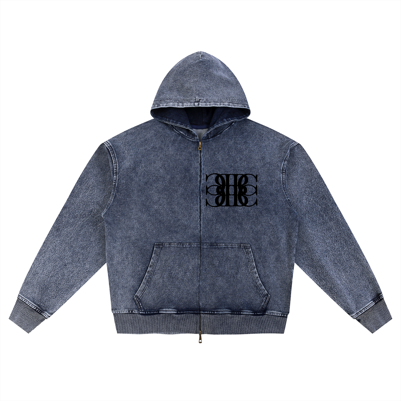 Beau Chaos Unisex "Beau Chaology & BC Mirror" Logo Snow Wash Oversized Zip-Up Hoodie