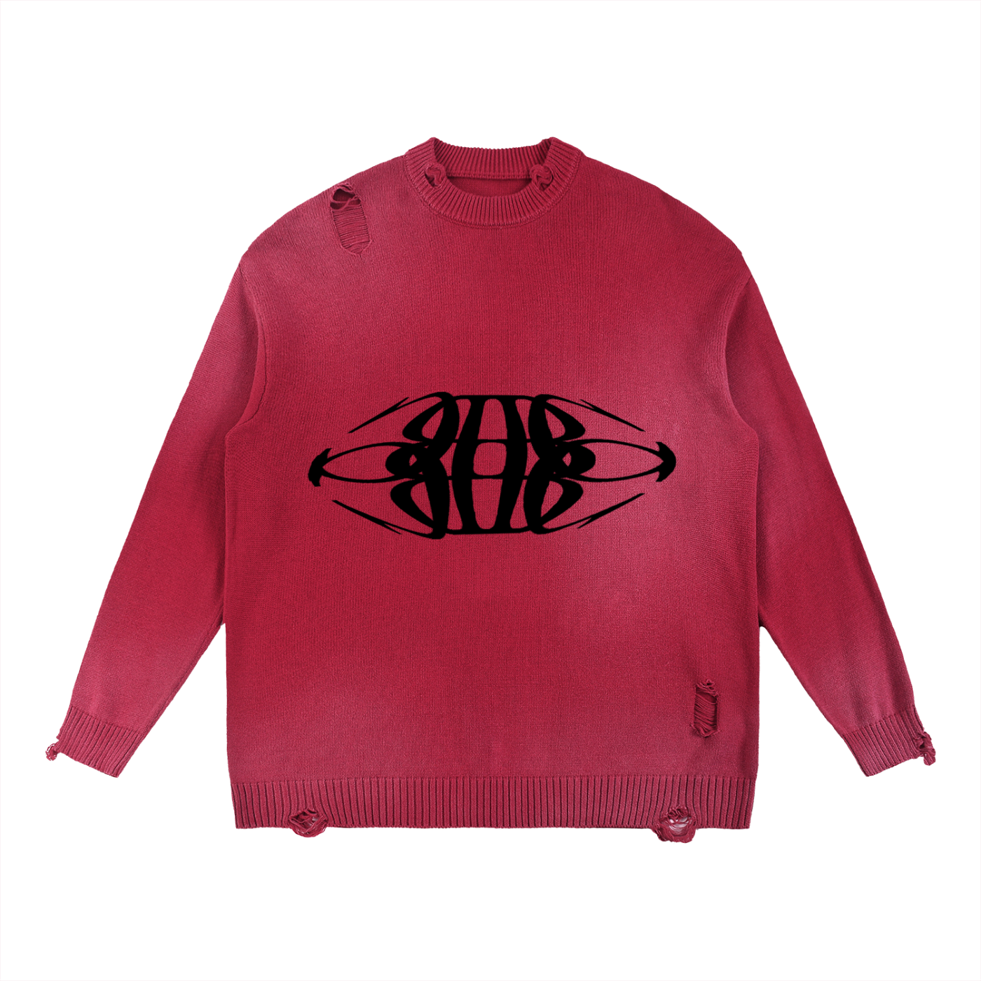Beau Chaos Unisex "Wide Stretch & Name" Logo Sun Fade Distressed Ripped Crewneck Sweater