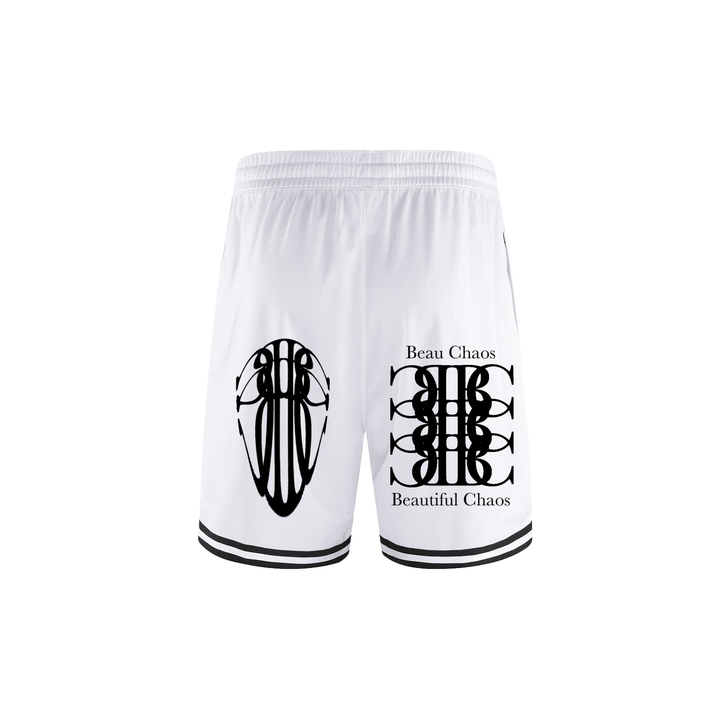Beau Chaos Men's "Tall & Wide Stretch, Name, & BC Stack" Logo Classic Stripe Trim Basketball Shorts