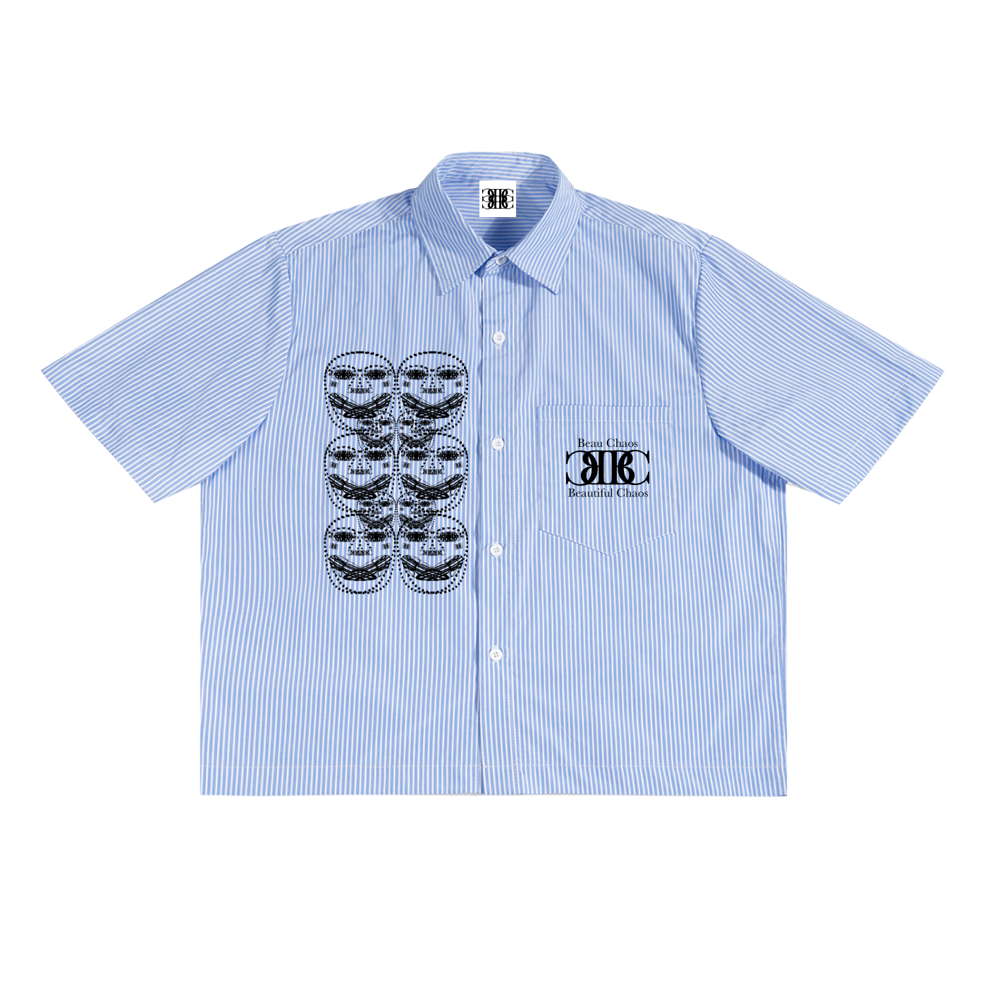 Beau Chaos Unisex "Name, Face Phase 2 & 3" Logo Oversized Vertical Stripe Boxy Shirt