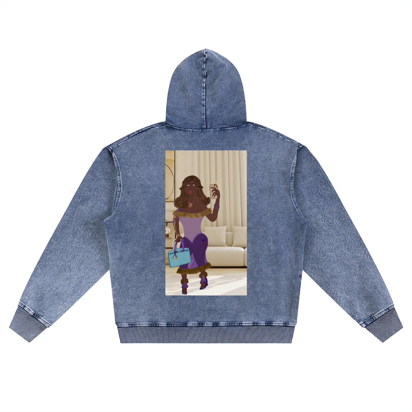 Beau Chaos Unisex "Luh IG Shawty & BC Mirror" Logo Snow Wash Oversized Zip-Up Hoodie