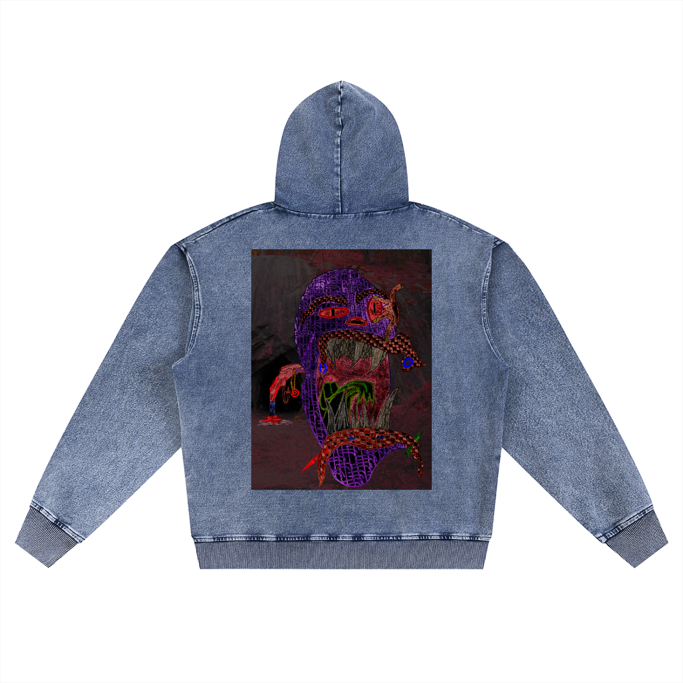 Beau Chaos Unisex "The Cave Man & BC Mirror" Logo Snow Wash Oversized Zip-Up Hoodie