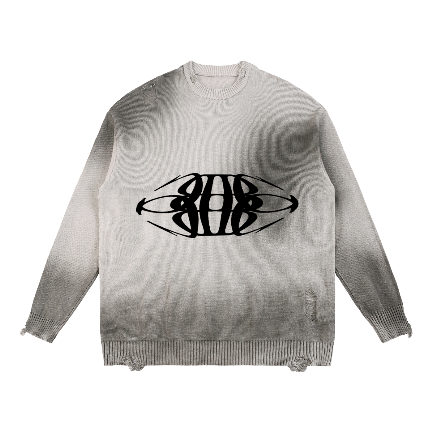 Beau Chaos Unisex "Wide Stretch & Name" Logo Sun Fade Distressed Ripped Crewneck Sweater