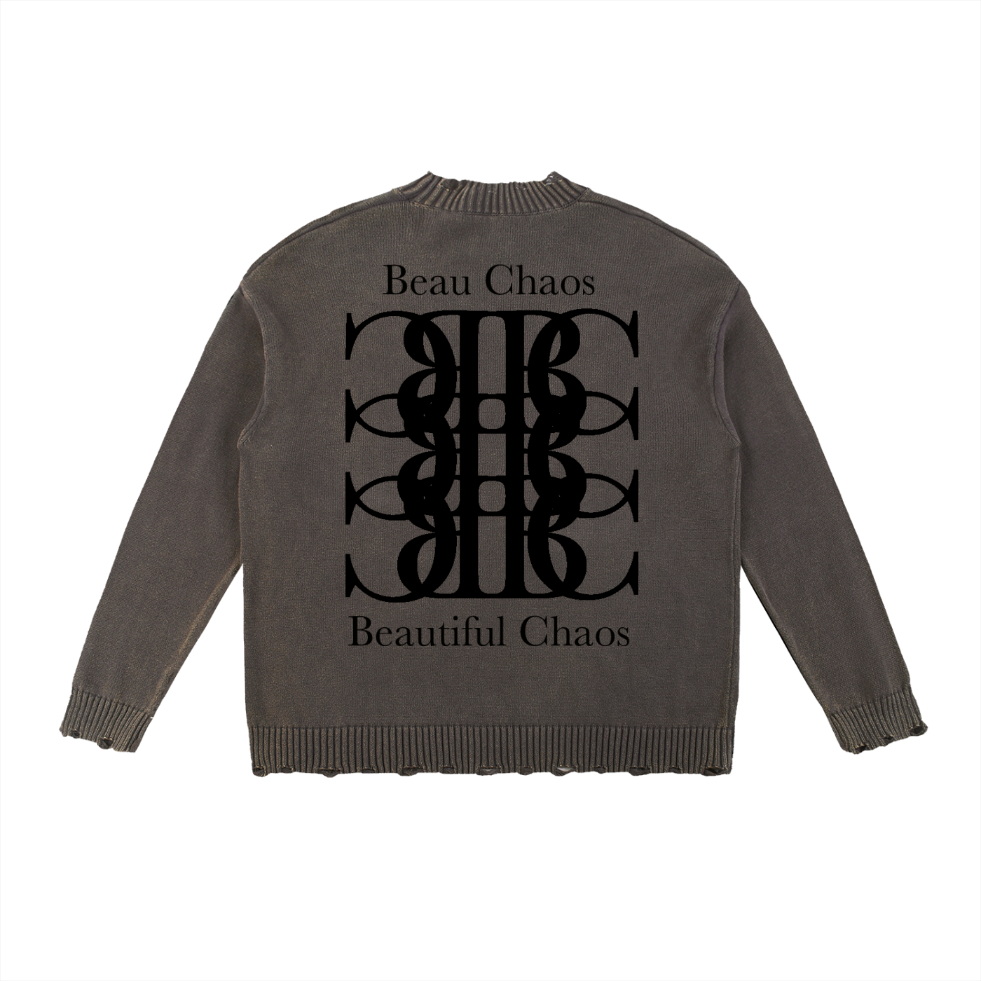 Beau Chaos Unisex "Tall Stretch & BC Stack" Logo Vintage Washed Hand-Frayed Sweater