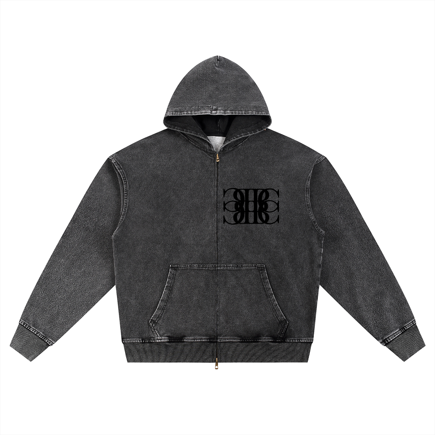 Beau Chaos Unisex "The Cave Man & BC Mirror" Logo Snow Wash Oversized Zip-Up Hoodie