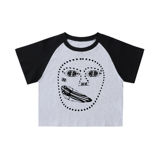 Beau Chaos Women's "Face Phase 1 & 2" Logo Color-Blocked Sleeve Crop Top