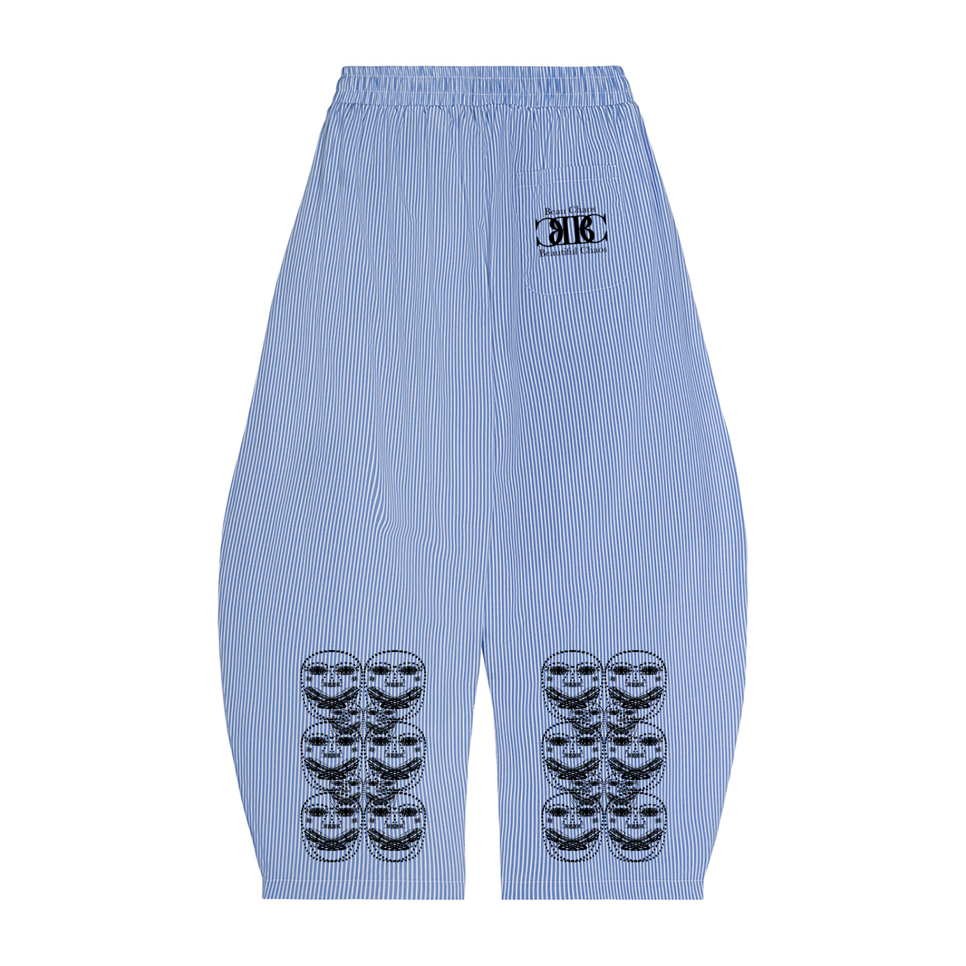 Beau Chaos Unisex "Name, Face Phase 2 & 3" Logo Vertical Stripe Drawstring Barrel Pants