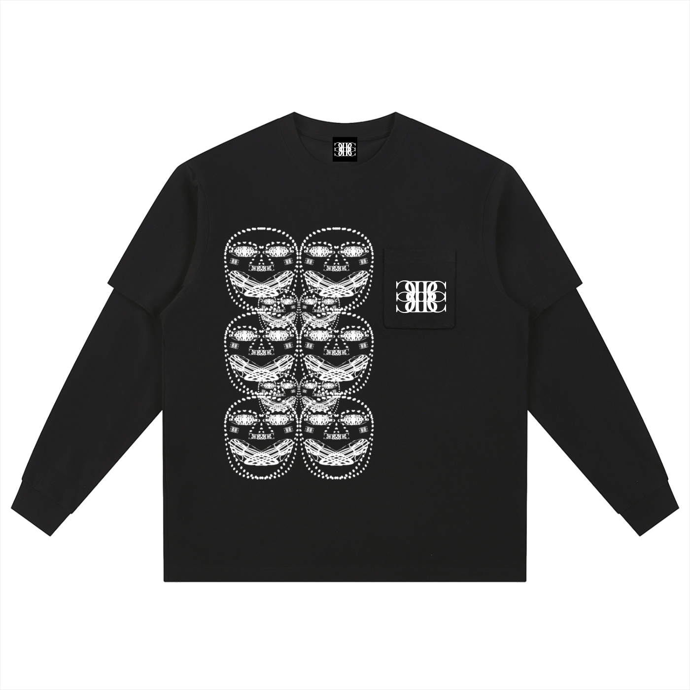 Beau Chaos Unisex "BC Mirror, Face Phase 2 & 3" Logo Layered Long Sleeve Oversized Tee