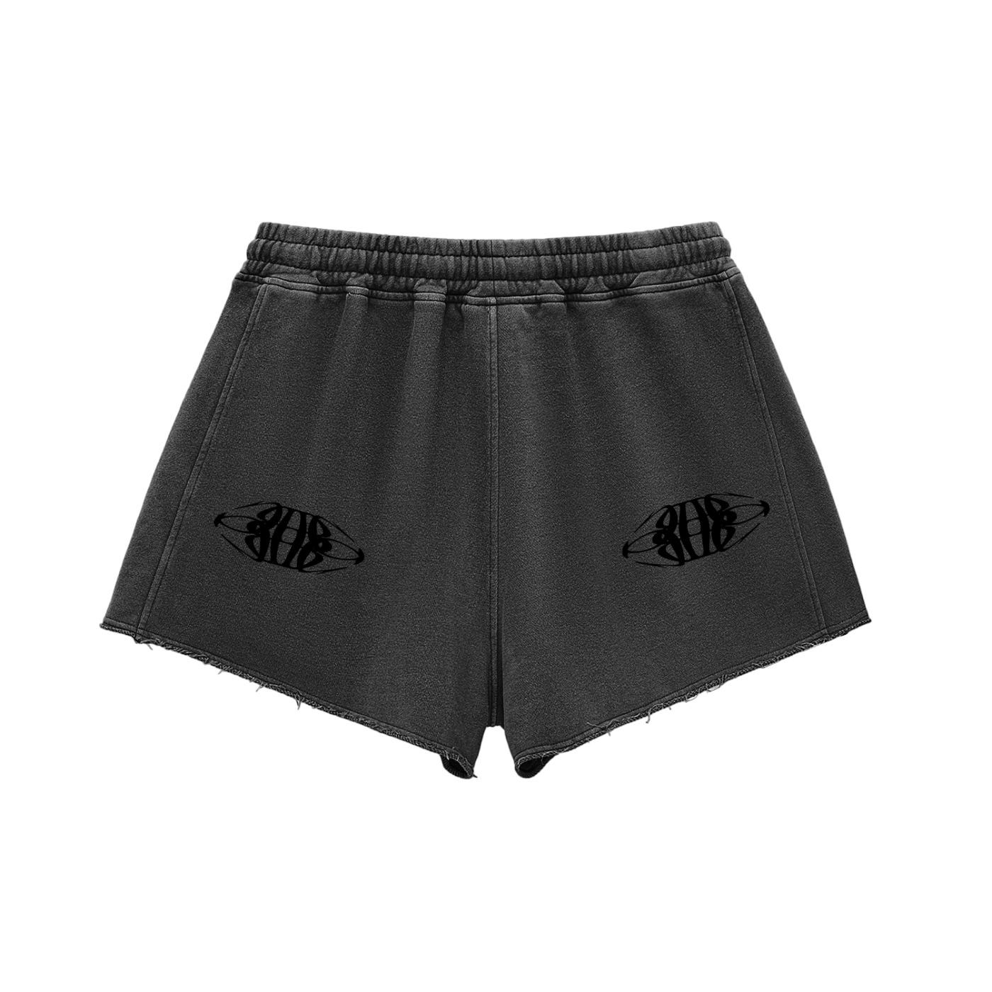 Beau Chaos Women's "Tall & Wide Stretch" Logo Snow Washed Raw Edge Drawstring Shorts