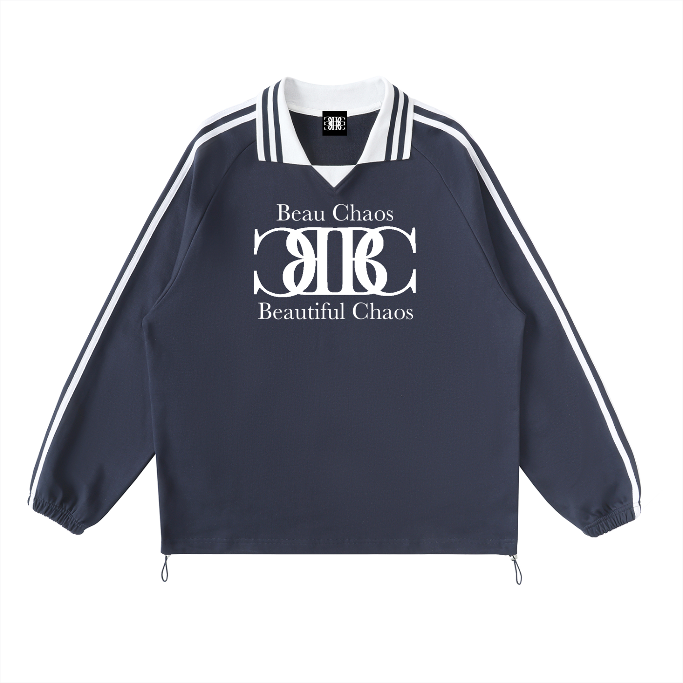 Beau Chaos Unisex "Name & BC Perspective" Logo Contrast Striped Lapel Collar Sweatshirt