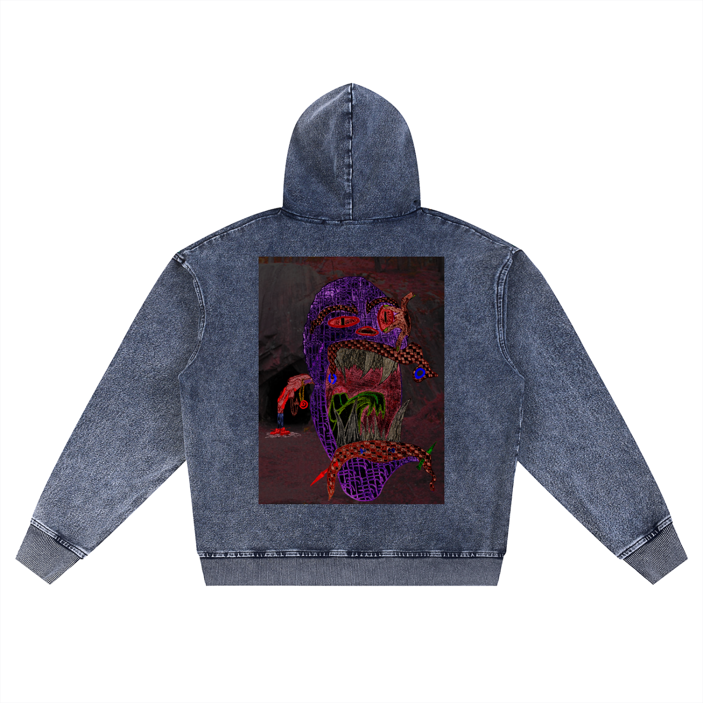 Beau Chaos Unisex "The Cave Man & BC Mirror" Logo Snow Wash Oversized Zip-Up Hoodie