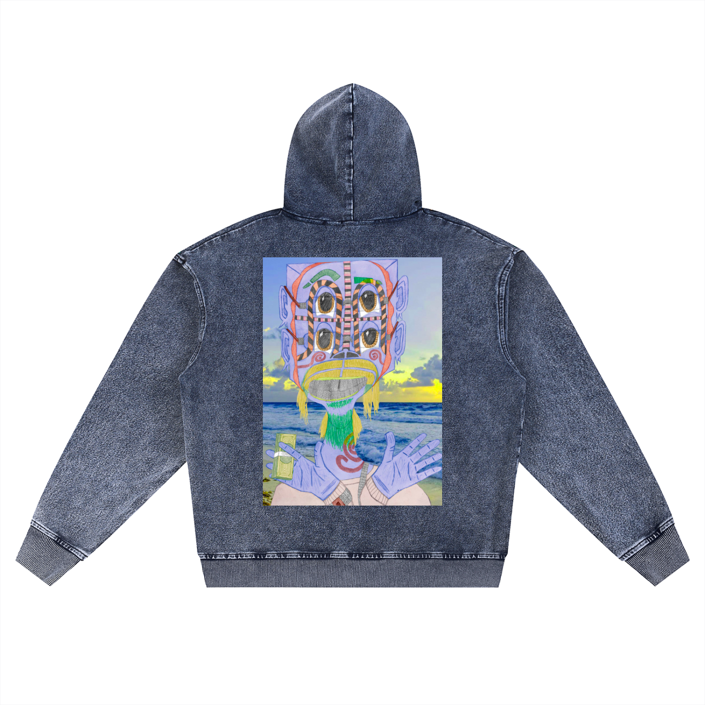 Beau Chaos Unisex "Money Mizzle & BC Mirror" Logo Snow Wash Oversized Zip-Up Hoodie