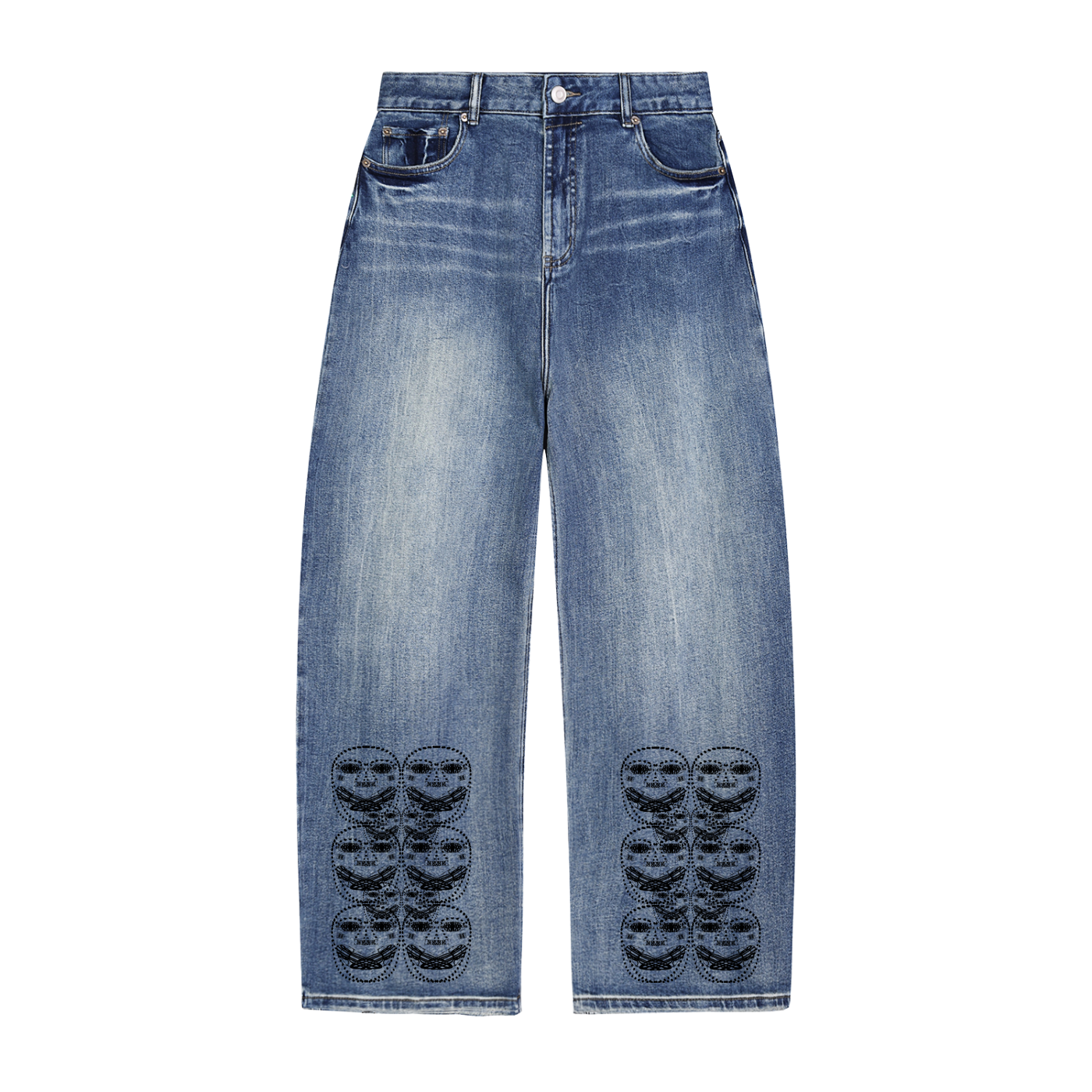 Beau Chaos Unisex "Face Phase 3 & Tall Stretch" Logo Sun Fade Heavyweight Denim Jeans
