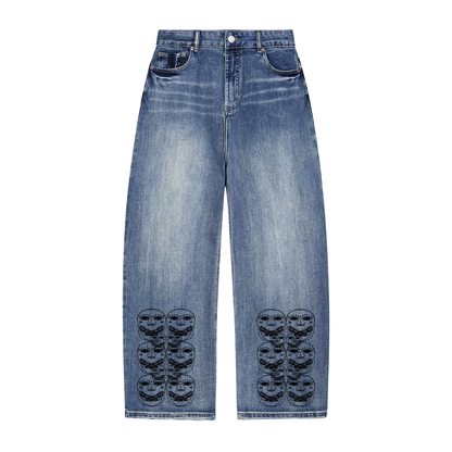 Beau Chaos Unisex "Face Phase 3 & Tall Stretch" Logo Sun Fade Heavyweight Denim Jeans