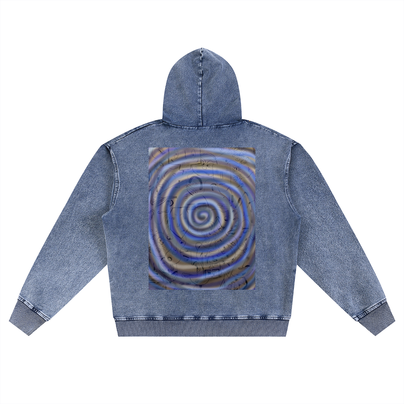 Beau Chaos Unisex “Face Collage & BC Mirror” Logo Snow Wash Oversized Zip-Up Hoodie